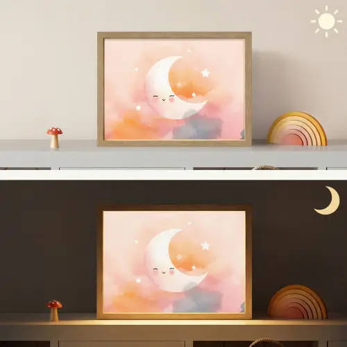 Maan - Gezichtje - Sterren - Roze Light Box met batterij (Wandlamp kind) middel -sfeer3_kind