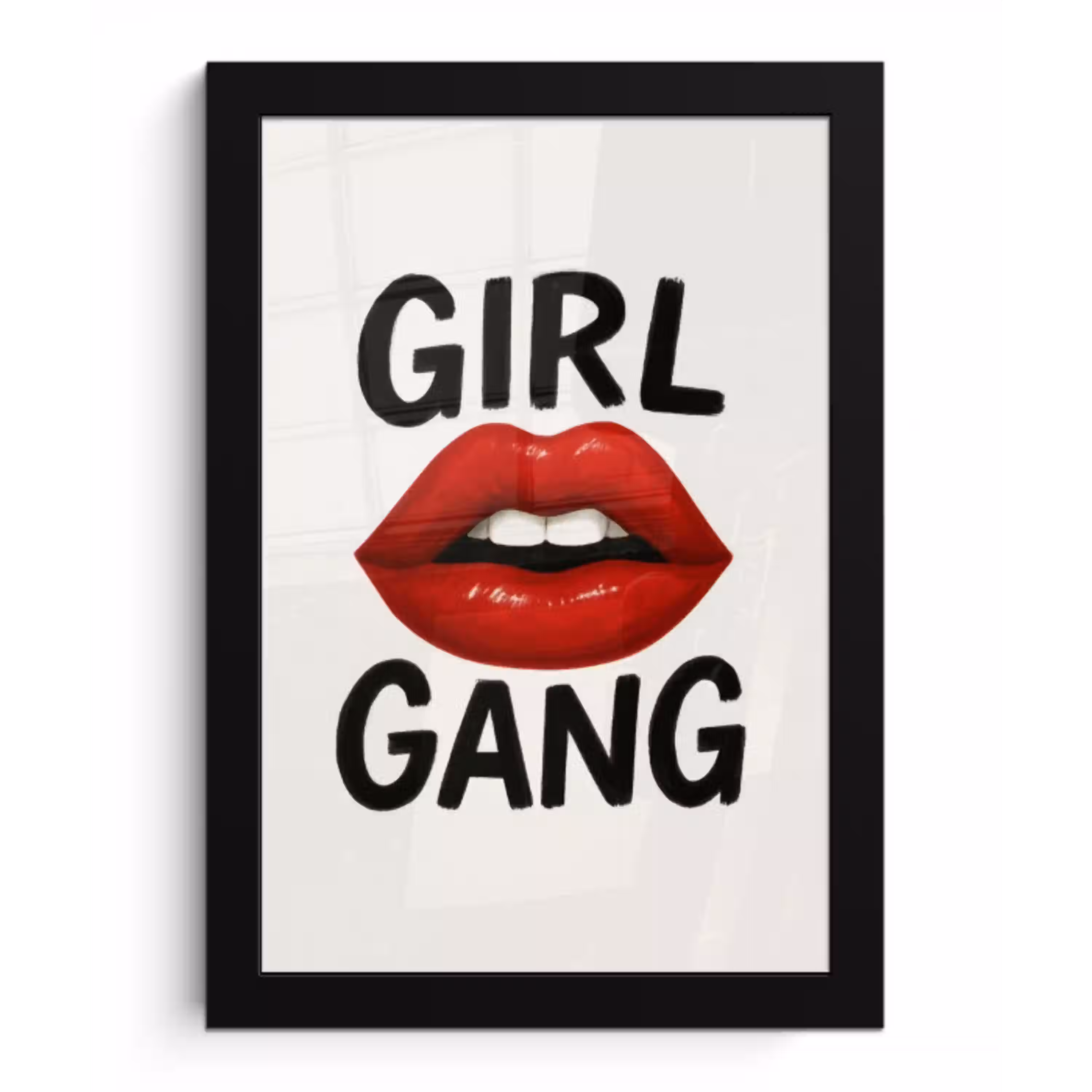 Lip - Girl - Rood - Letters fotolijst zwart zonder passe partout klein -3d