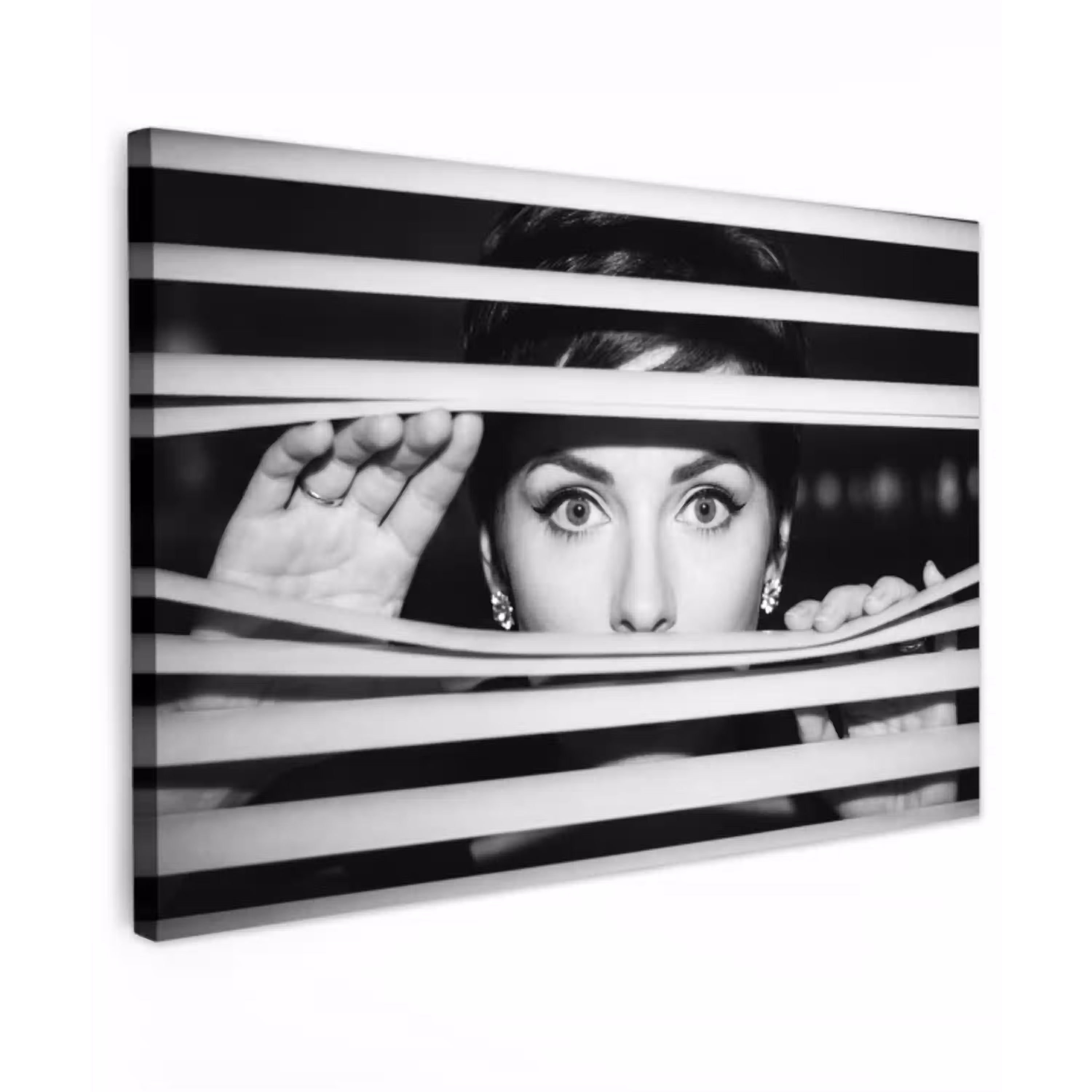 Vrouw - Jaloezieën - Portret - Zwart-wit Tuinposter op houten frame 2 cm dik klein -3d