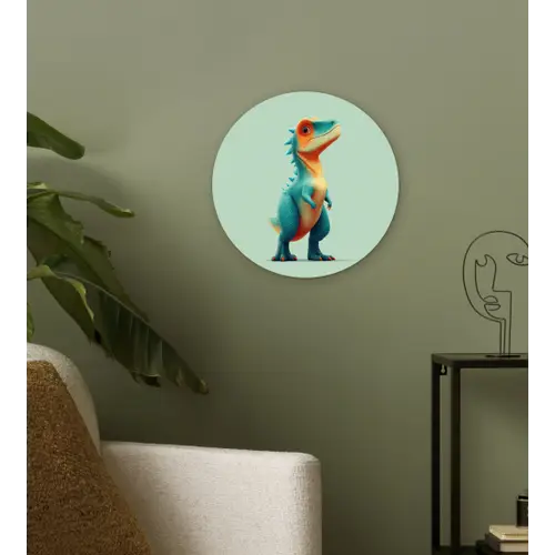 Cartoon - Dino - Oranje - Stekels Wandcirkel kunststof plaat 5mm dik klein -sfeer3