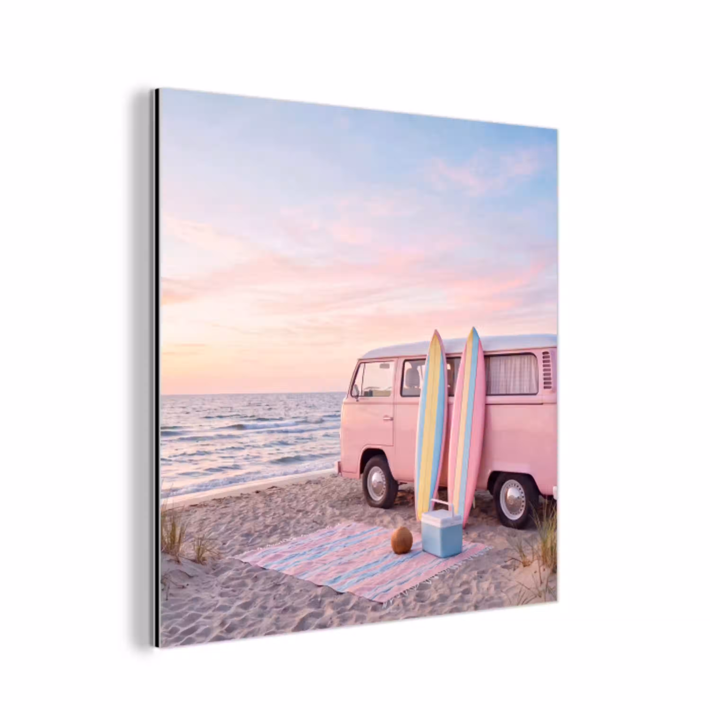Busje - Strand - Surfplank - Zomer - Roze aluminium wit klein -3d