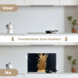Ananas - Goud - Verf - Zwart - Fruit - Luxe keuken achterwand spatscherm klein -voor_na_NL