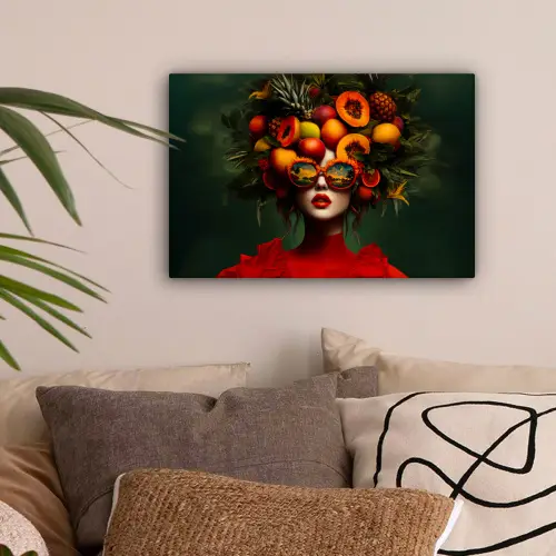 Vrouw - Vruchten - Papaja - Ananas canvas 2cm klein -sfeer1