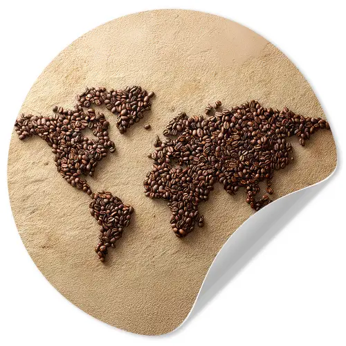 Wereldkaart - Zandkleur - Koffiebonen Wandcirkel behangsticker klein -3d