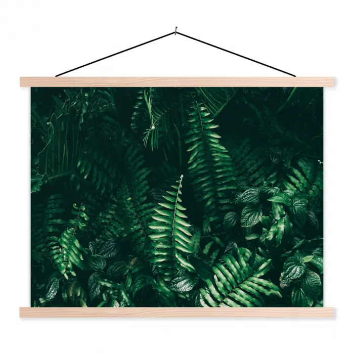Bladeren - Jungle - Natuur - Tropisch - Planten textielposter latten blank klein -3d