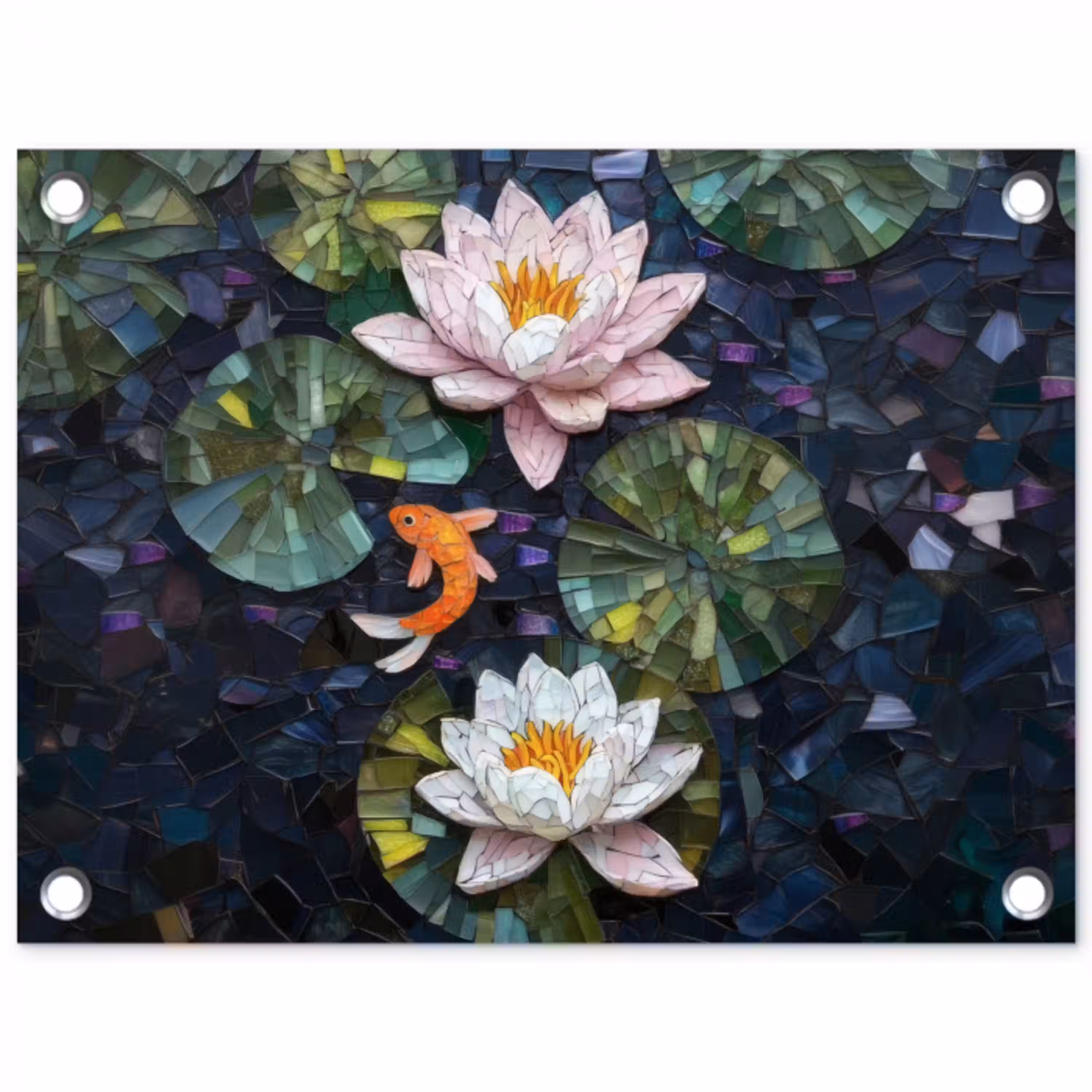 Glasstukjes - Leliebladeren - Vis - Oranje tuinposter los doek klein -3d