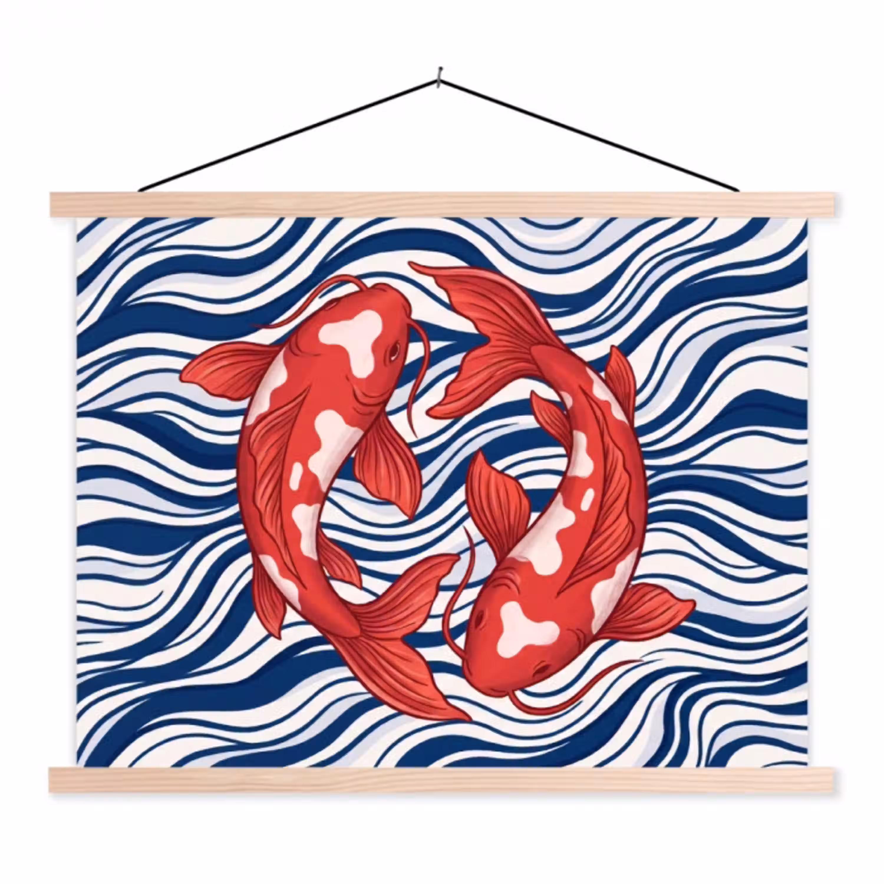 Vis - Water - Natuur - Illustratie - Rood textielposter latten blank klein -3d