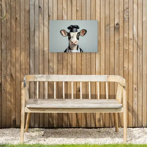 Koe - Zwart - Wit - Kok Tuinposter op houten frame 2 cm dik klein -sfeer4