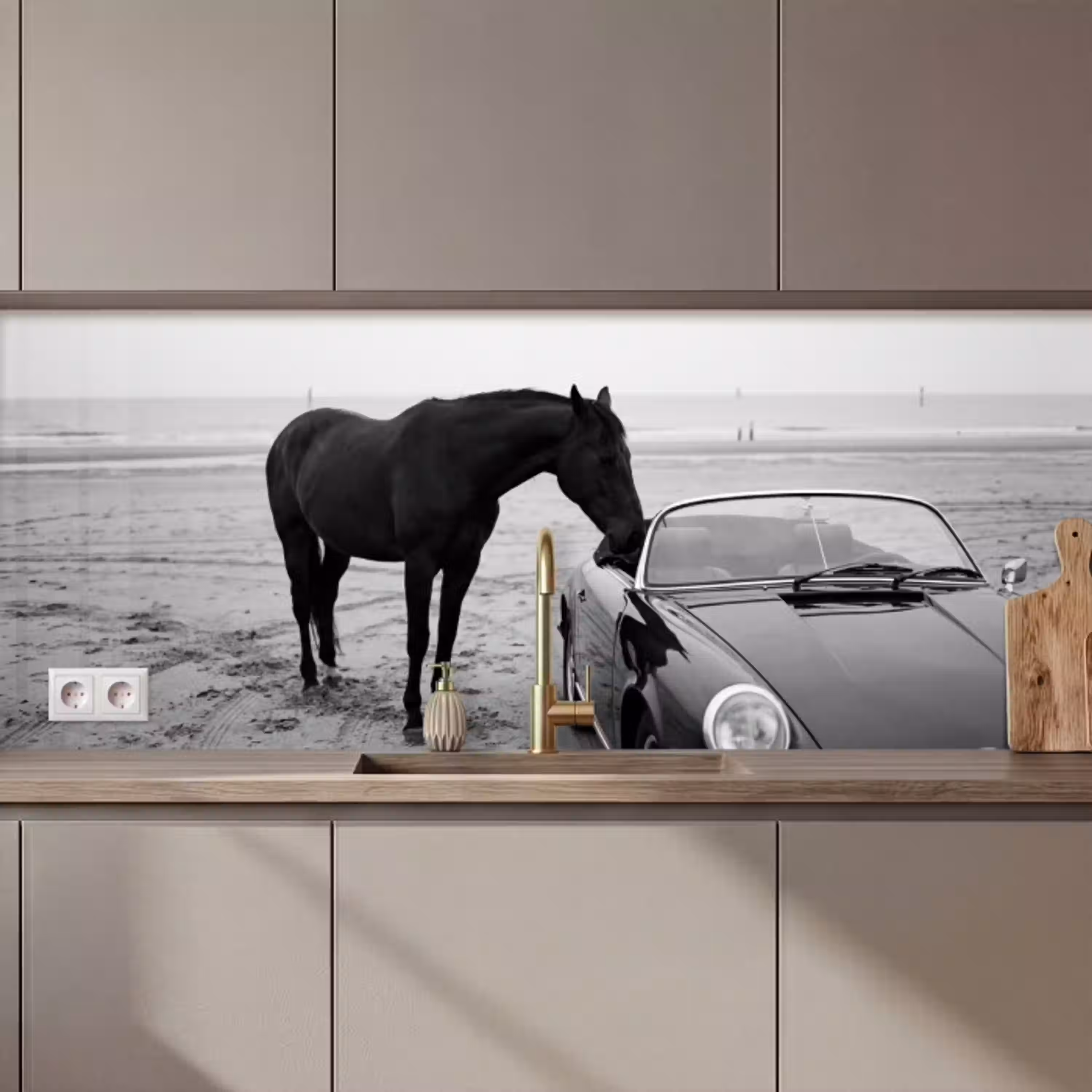 Paard - Auto - Zwart - Wit keuken achterwand 2 middel zz_3dshopping