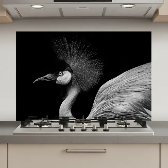 Kraanvogel - Zwart - Wit - Vogel - Dieren keuken achterwand spatscherm klein -3d_website