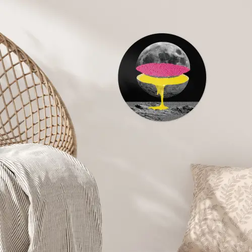Maan - Geel - Roze - Zwart Wandcirkel behangsticker klein -sfeer4