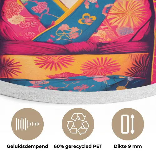 Tijger - Kimono - Planten - Roze Akoestische PET Vilt - Rond klein -closeup_NL