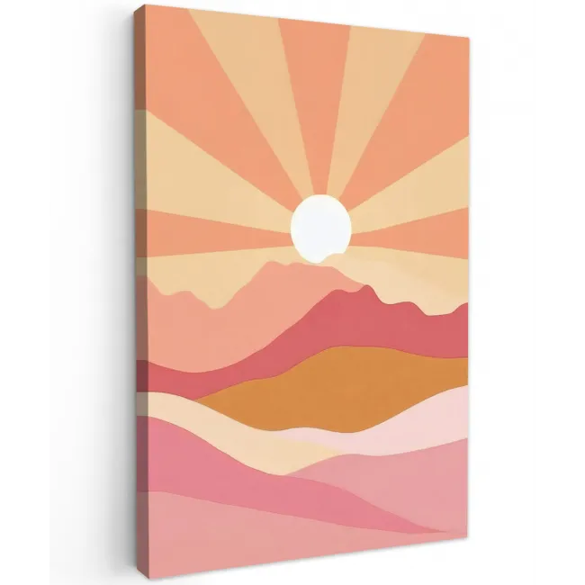 Bergen - Abstract - Zonnestralen - Roze Tuinposter op houten frame 2 cm dik klein -3d