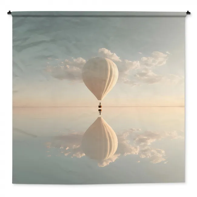 Wandkleed - Luchtballon - Wolken - Water - Blauw