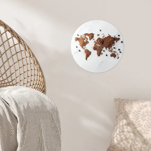 Wereldkaart - Koffie - Marmer Wandcirkel behangsticker klein -sfeer4