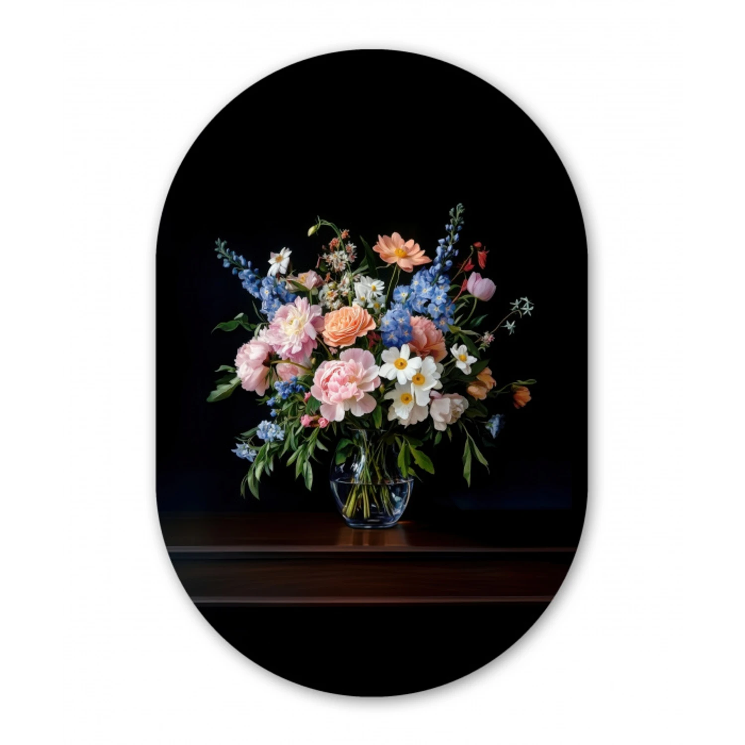 Pastel - Bloemen - Glazen - Vaas Wandcirkel Ovaal Glas middel -3d