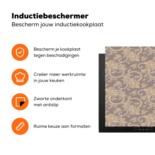 Oosters - Bloemen - Beige - Grijs Inductie beschermer vinyl 3mm klein 276 -zzzzzzz-td-ups