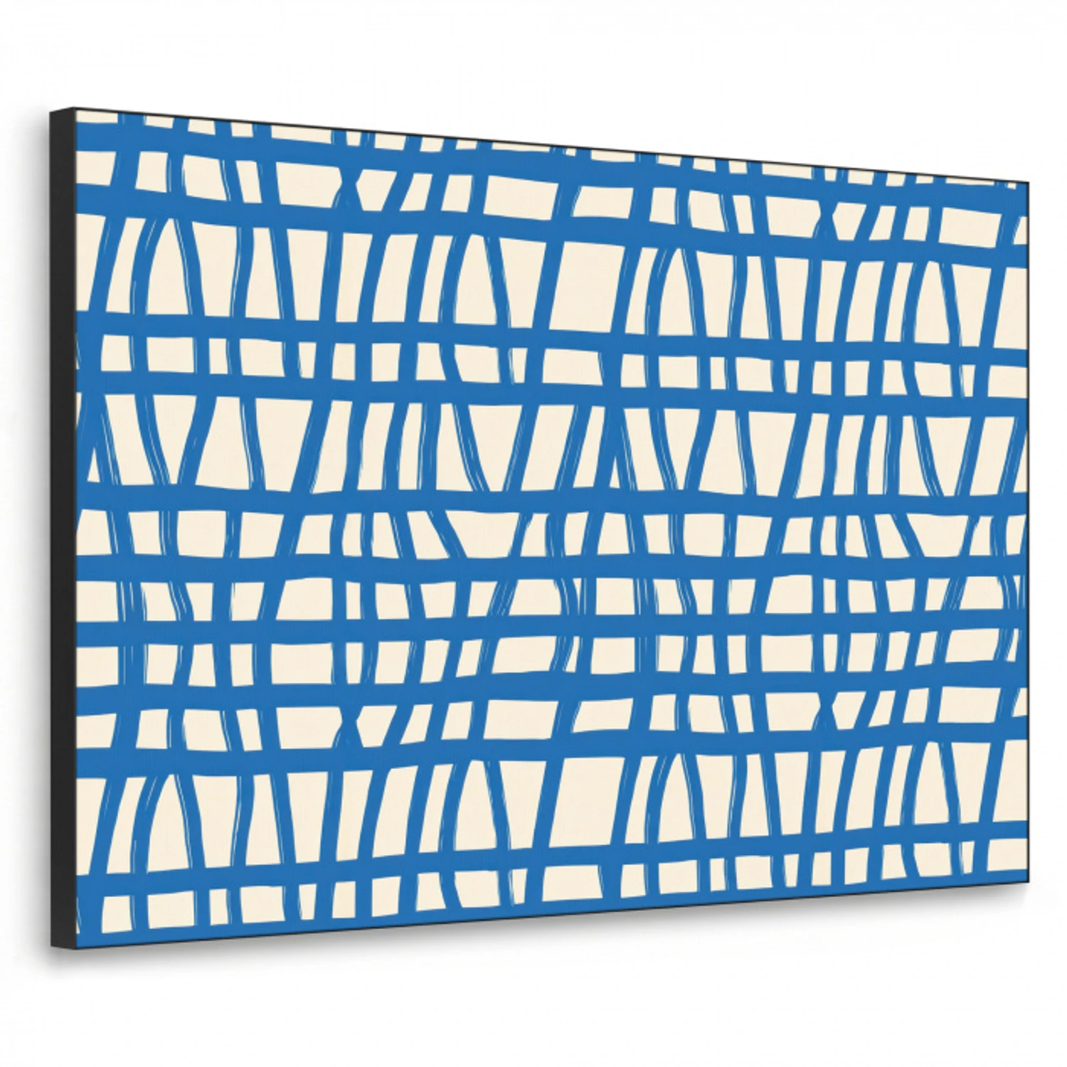 Ruitpatroon - Blauw - Crème Textielframe zwart klein 947 -3d