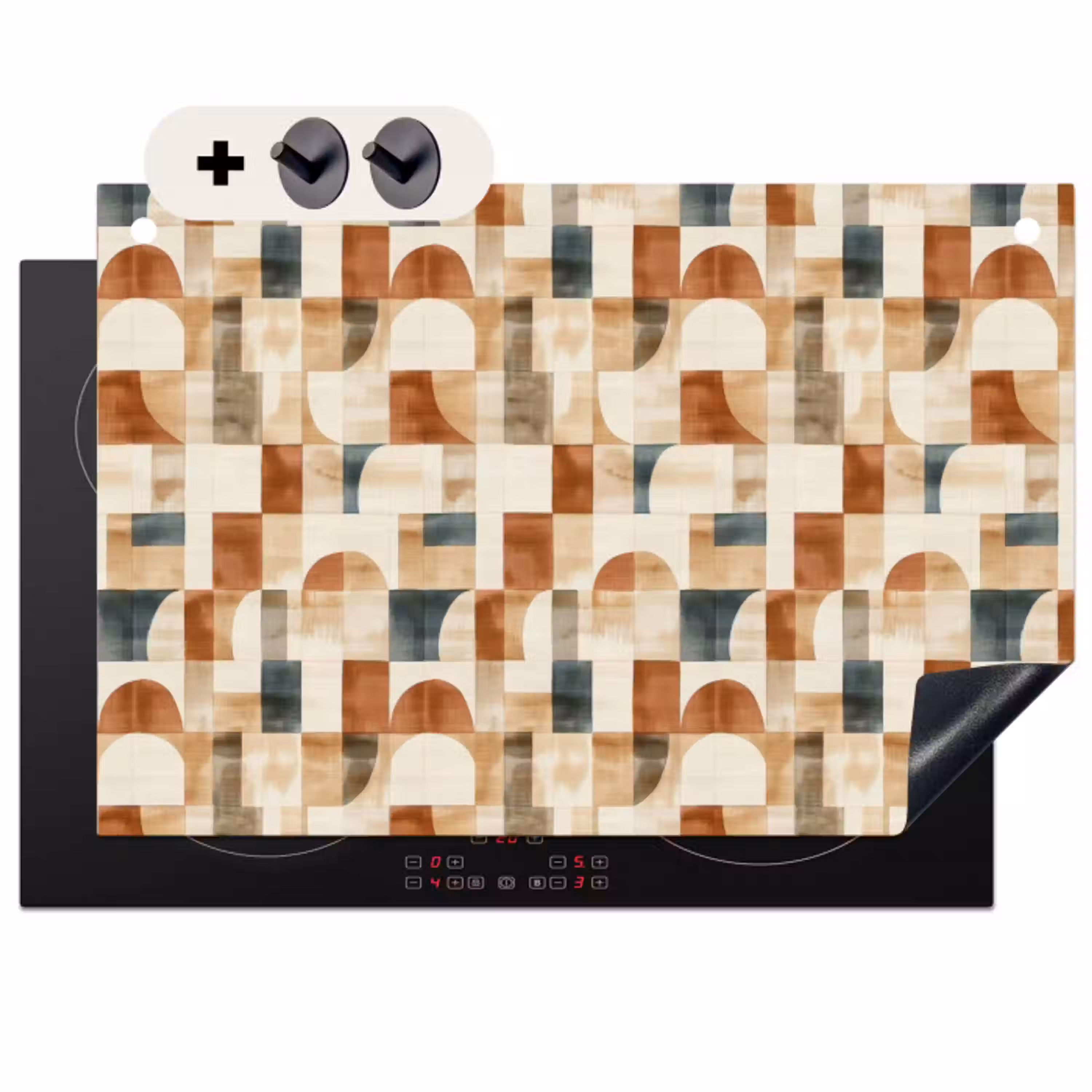 Terracotta - Geometrisch - Aquarel - Textuur Inductie beschemer met haakjes klein 777 -3d
