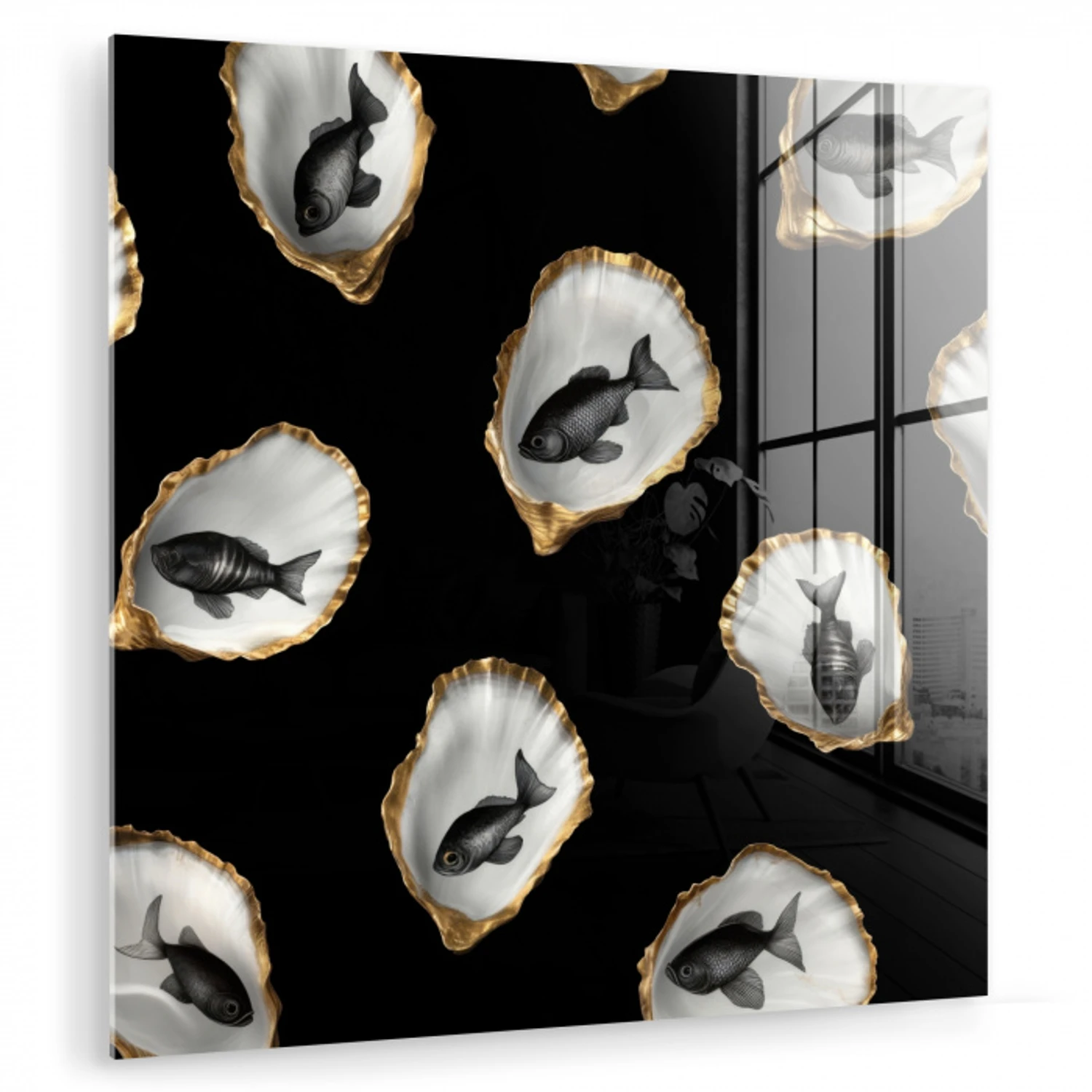 Oesters - Zwart - Vissen - Goud plexiglas 5mm klein -zzzproduct_nieuw