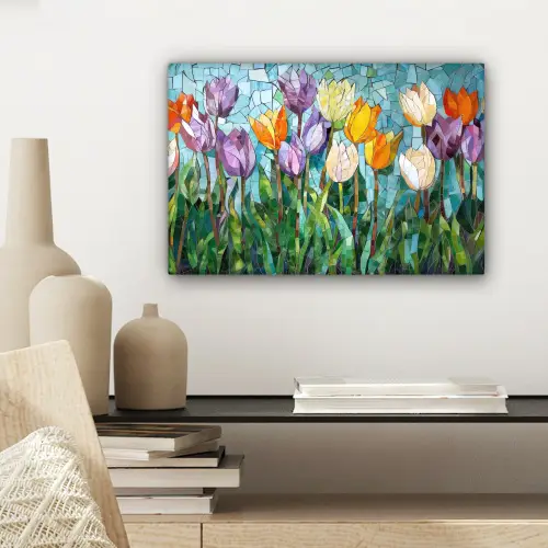 Mozaïek - Veld - Tulpen - Kleurrijk canvas 2cm klein -sfeer6