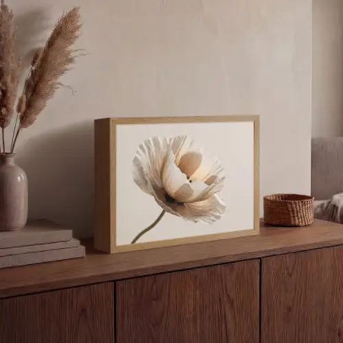 Bloem - Beige - Crème Light Box met batterij (Wandlamp) middel -sfeer2