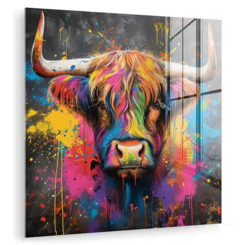 Graffiti - Schotse hooglander - Koe - Kleurrijk plexiglas 5mm klein -zzzproduct_nieuw
