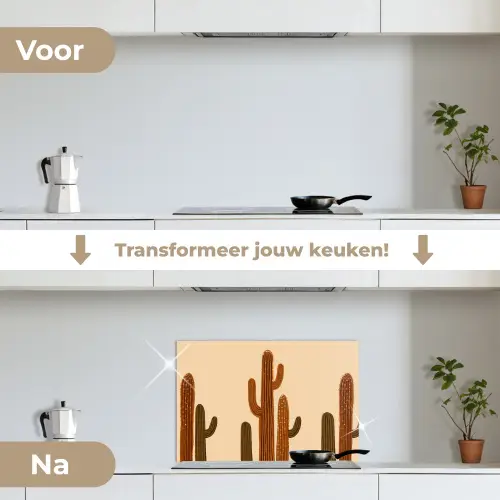 Cactus - Woestijn - Zand - Bruin keuken achterwand spatscherm klein -voor_na_NL