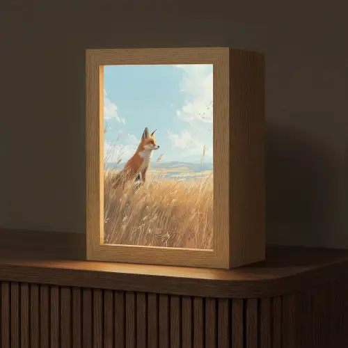 Vos - Gras - Wolken - Oranje Light Box met kabel (Tafellamp) klein -z3d_website