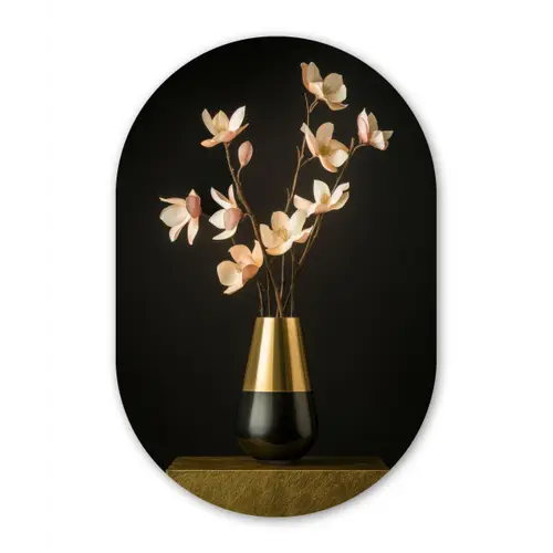 Sierlijk - Boeket - Goud - Vaas Wandcirkel Ovaal Glas middel -3d
