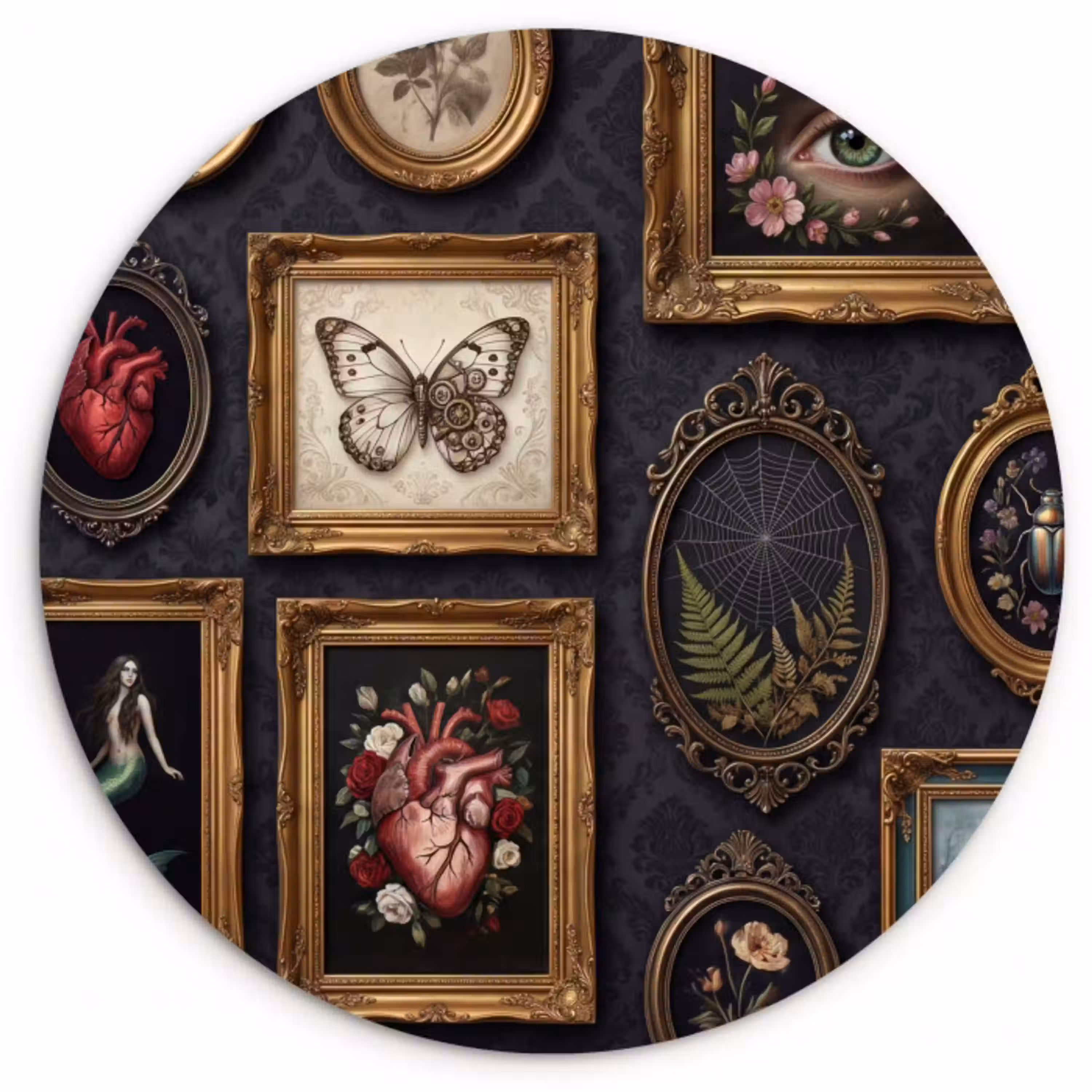 Kunst - Collectie - Vintage - Klassiek - Donker Wandcirkel kunststof plaat 5mm dik klein -3d