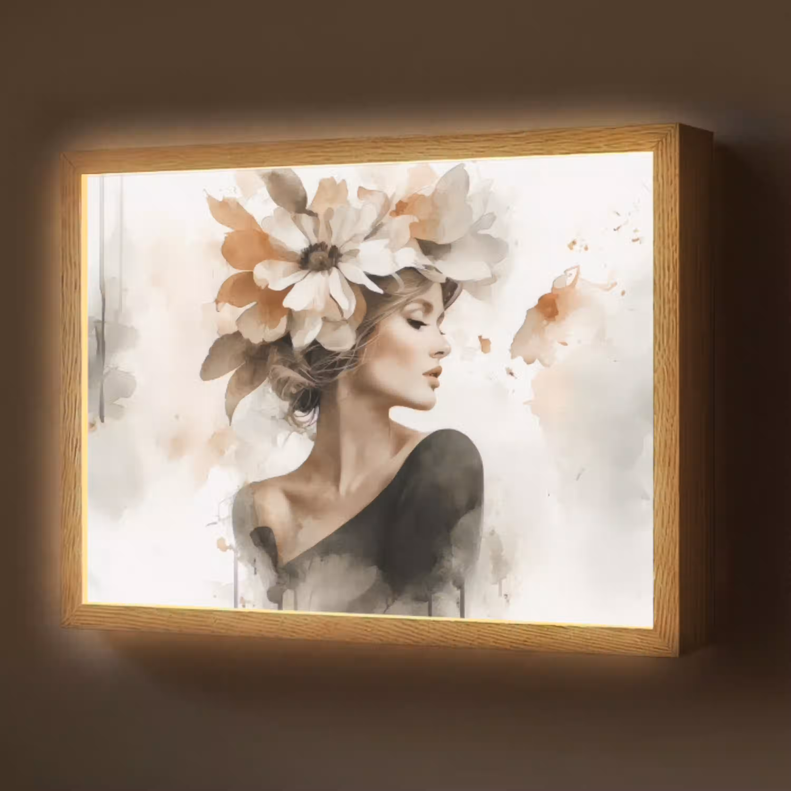Bloesem - Portret - Gezicht Light Box met batterij (Wandlamp) middel -z3d_website