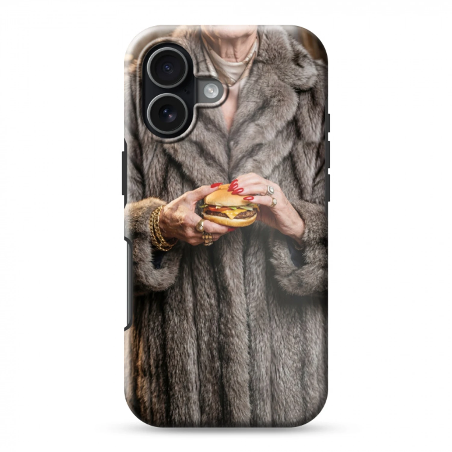 Vrouw - Hamburger - Bontjas Toughcase MagSafe Apple iPhone 17 klein -3d
