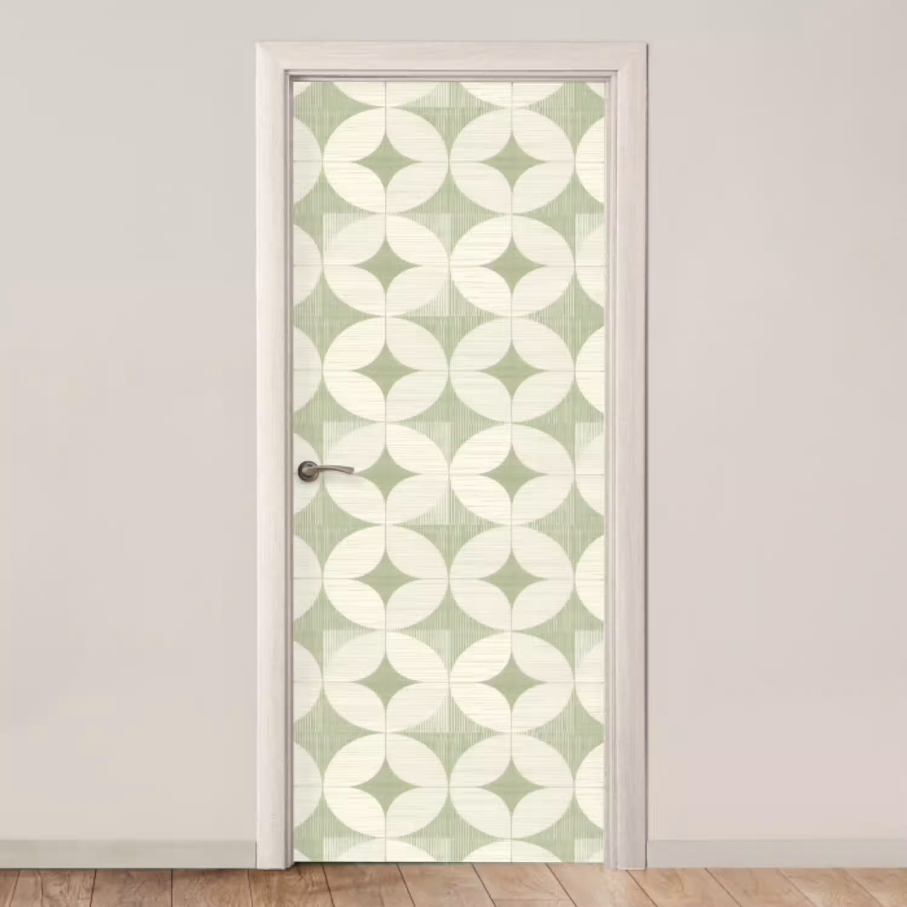 Saliegroen - Geometrisch - Retro - Mid-Century - Patroon deurposter klein 289 -3d_beige