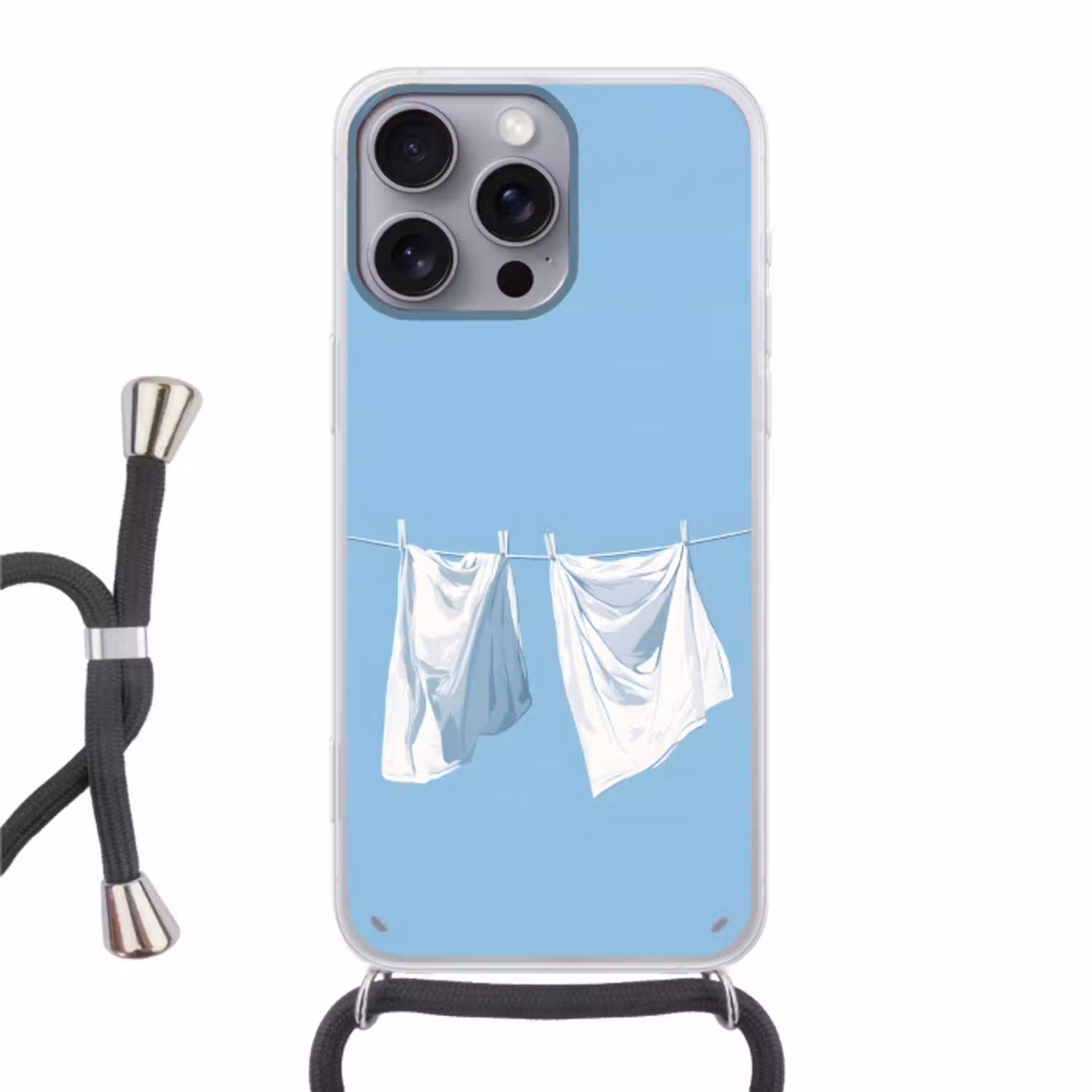 Lakens - Waslijn - Blauw - Minimalistisch Hoesje iPhone 16 Pro Max met koord klein -3d