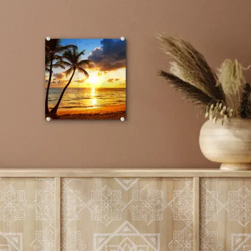 Strand - Horizon - Zonsondergang - Palmboom - Zee plexiglas 5mm klein -sfeer5