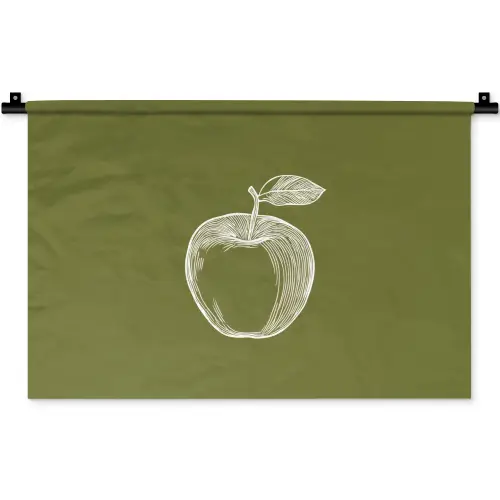 Lijntekening - Appel - Olijfgroen - Blaadje Wandkleed katoen klein -zz3d