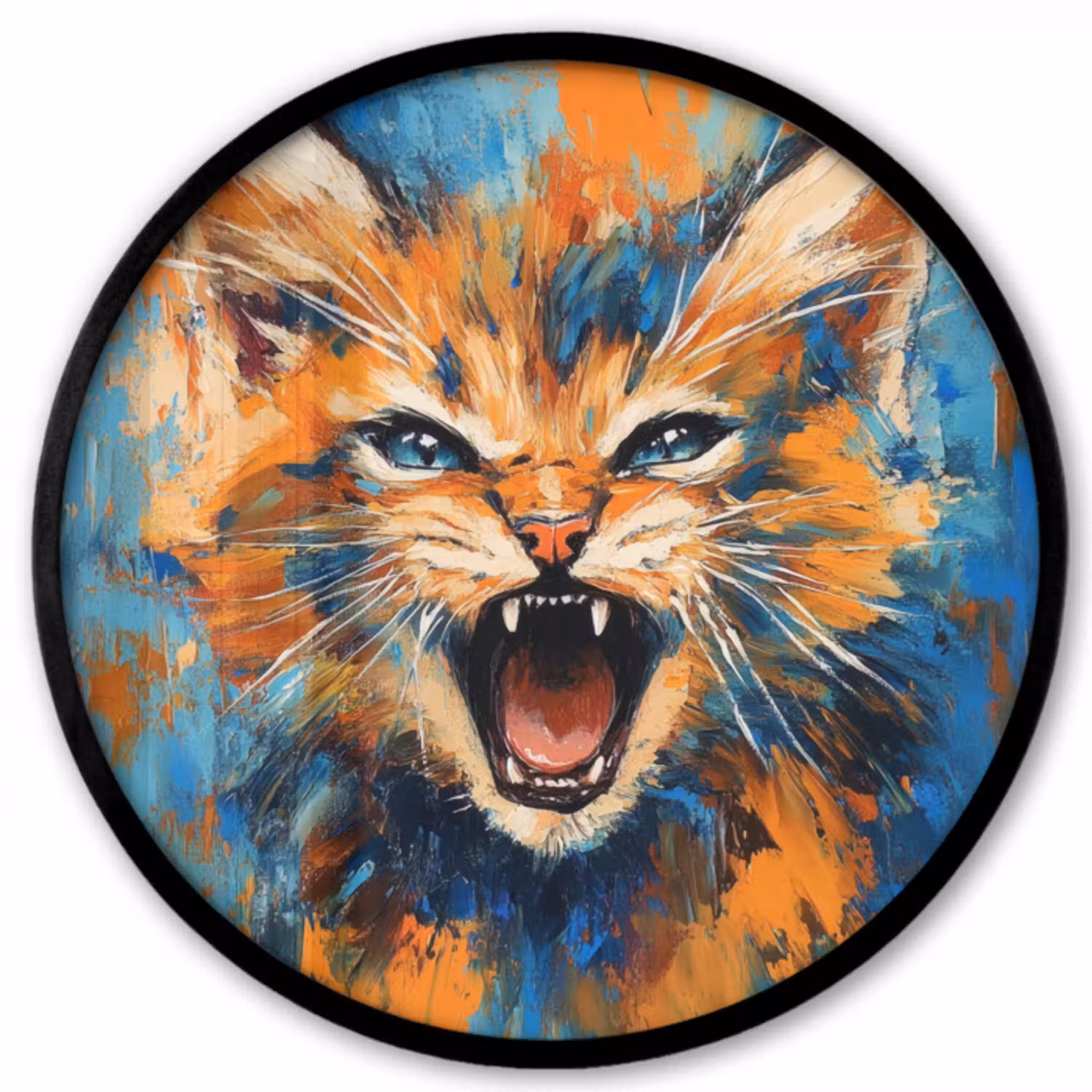 Kat - Kleurrijk - Oranje - Blauw Fotolijst rond zonder passe partout klein -3d