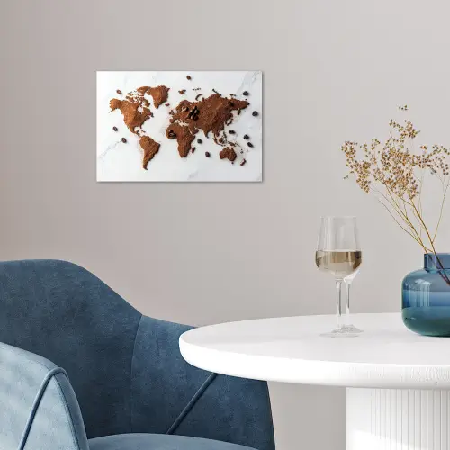 Wereldkaart - Koffie - Marmer poster papier klein -sfeer3