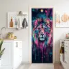 Leeuw - Verf - Kleurrijk - Zwart - Dieren deurposter klein -sfeer5