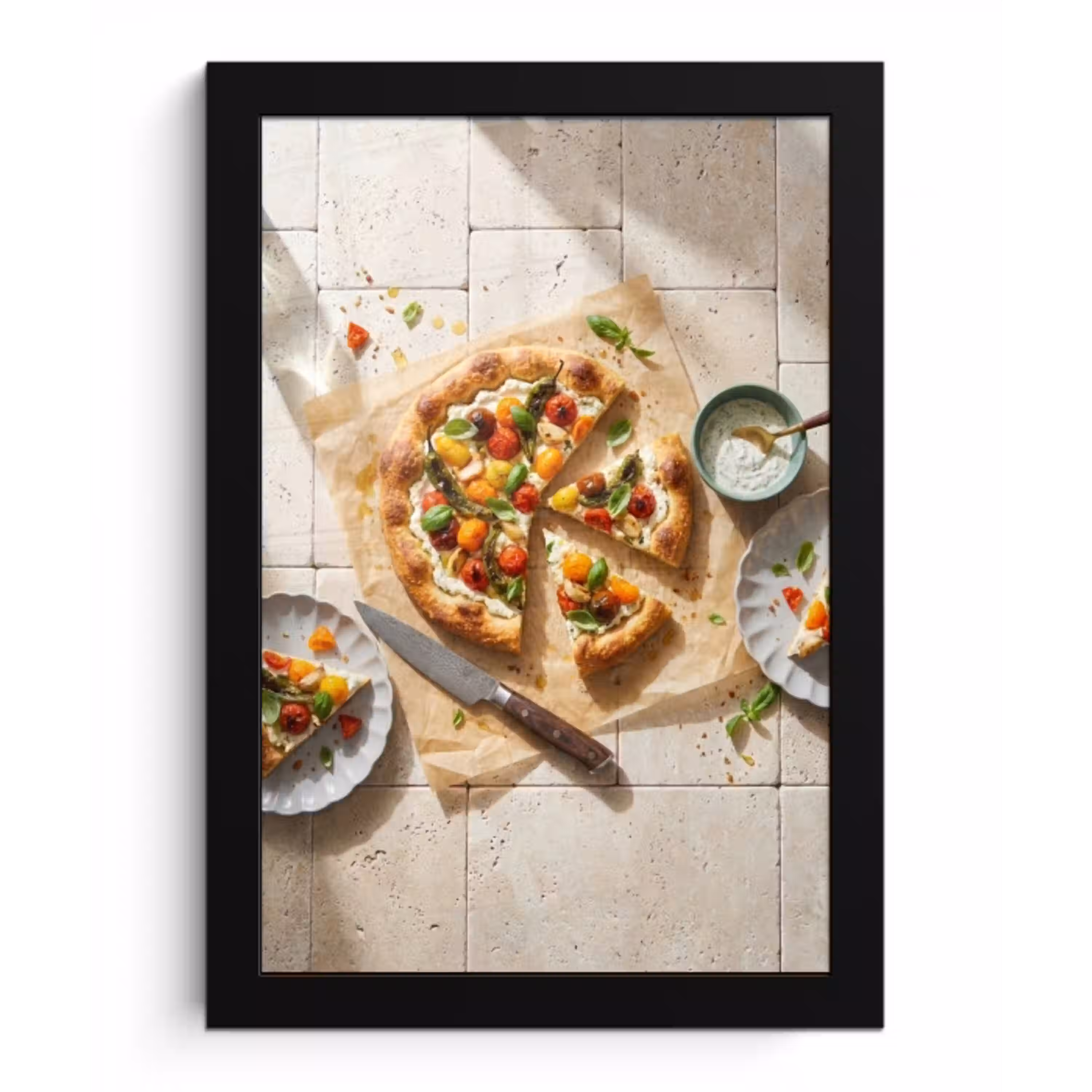 Eten - Tomaten - Basilicum - Maaltijd - Vers fotolijst zwart zonder passe partout klein -3d