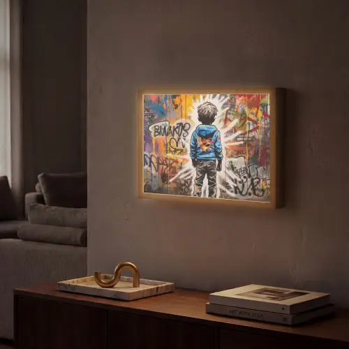 Graffiti - Jongen - Kleuren - Street Art Light Box met batterij (Wandlamp) middel -sfeer1
