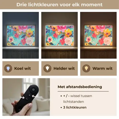 Bloemen - Olieverf - Kleurrijk - Natuur Light Box met batterij (Wandlamp) middel -USP_lichtkleurNL