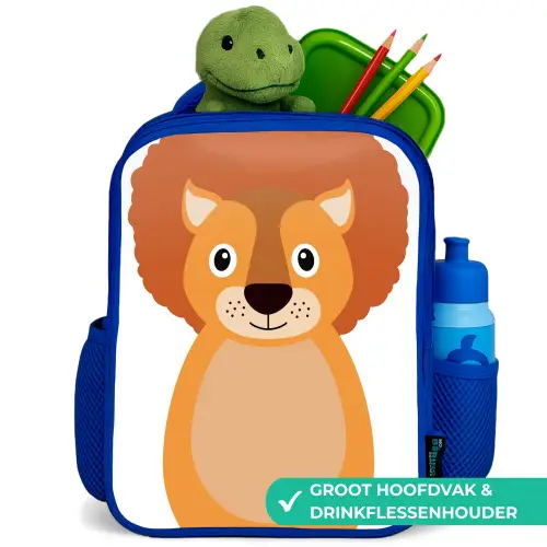 Dierenportret - Leeuw - kinderen Kinderrugzak - Blauw middel -inhoud_NL