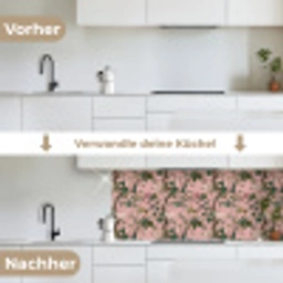 Pioenrozen - Botanisch - Vogel keuken achterwand 2 middel 871 -voor-na_DE