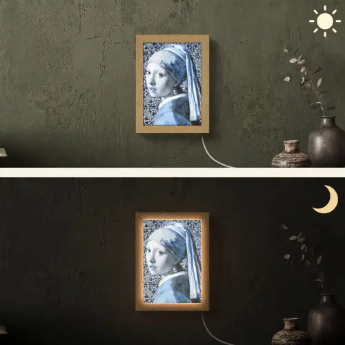 Meisje met de parel - Johannes Vermeer - Delfts blauw Light Box met kabel (Wandlamp) klein -sfeer3