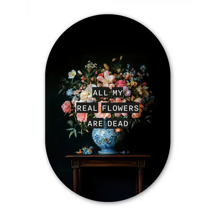 Bloemen - Art - Pastel - Quotes Wandcirkel Ovaal Glas middel -3d