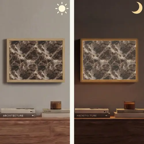 Bruin - Goud - Marmer Light Box met batterij (Wandlamp) middel 907 -sfeer3