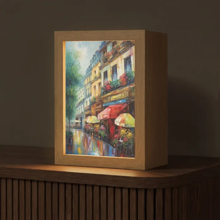 Straat - Olieverf - Kleurrijk - Stad Light Box met kabel (Tafellamp) klein -z3d_website