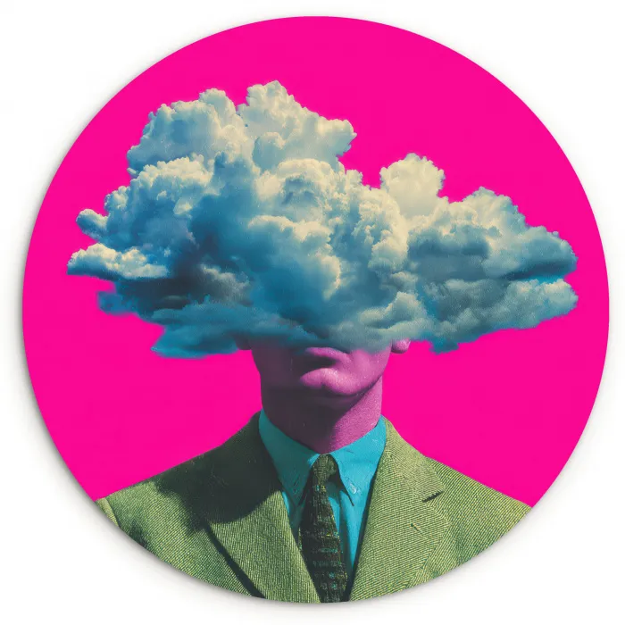 Man - Pak - Wolk - Roze Wandcirkel kunststof plaat 5mm dik klein -3d